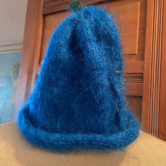 Handmade knit winter hat one size fits most mohair blue green girls women’s